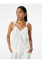 V Neck Sleeveless Blouse with Metal Accessory Detail