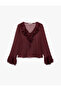 Long Sleeve V Neck Ruffle Chiffon Blouse - 3