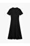 Krep Scuba Fabric Slim Fit Short Sleeve Crew Neck Midi Length Flared Dress - 4