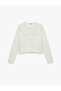 Long Sleeve Crew Neck Knit Cardigan with Applique Detail - 3
