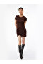 Window Detailed Short Sleeve Crew Neck Draped Bodycon Mini Evening Dress