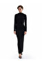 Sandy Fabric Lightweight Stand Collar Draped Long Sleeve Midi Pencil Dress - 2