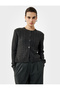 Long Sleeve Crew Neck Button Hair Knit Cardigan - 2