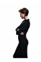 Sandy Fabric Lightweight Stand Collar Draped Long Sleeve Midi Pencil Dress - 3