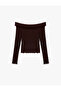 Slim Fit Textured Off-The-Shoulder Long Sleeve T-Shirt - 3