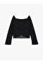 Square Neck Long Sleeve Slim Fit T-Shirt with Lace Detail - 4