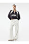 Raised Embroidered Half Zip Collar Oversize Crop Sweatshirt - 2