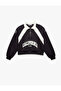 Raised Embroidered Half Zip Collar Oversize Crop Sweatshirt - 4