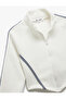 Strip Detailed Stand Collar Three Thread Raised Zipper Crop Sweatshirt - 5
