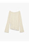 Asymmetrical Boat Neck Long Sleeve Slim Fit Ruched T-Shirt - 2