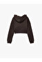 Raised Hooded Corset Detailed Zippered Crop Sweatshirt - 4