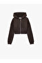 Raised Hooded Corset Detailed Zippered Crop Sweatshirt - 3