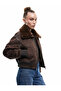 Long Sleeve Faux Fur Collar Detailed Zippered Bomber Jacket - 3