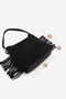 Women's Genuine Leather Tassel Detailed Hand and Shoulder Bag Soliga Black Suede - 7
