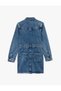 Long Sleeve Classic Collar Buttoned Pocket Detail A-Line Mini Denim Dress - 4