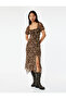 Asymmetrical U-Neck Short Balloon Sleeve Slit Lace-Up Floral Long Tulle Dress