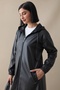 Hooded Long Leather Cape - Black - 4