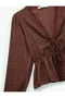 Long Sleeve V Neck Viscose Blend Lace-Up Fisto Blouse - 5