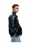 Classic Lapel Collar Pocket Detail Long Sleeve Slim Fit Faux Leather Jacket