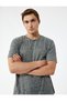 Regular Fit Short Sleeve Stitching Detail Patterned Crew Neck Sports T-Shirt