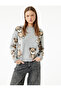 Viscose Blended Long Sleeve Crew Neck Teddy Bear Patterned Knitwear Sweater