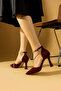 Women's Heeled Burgundy Shoes Stone Banded Elegant Stiletto 9cm - 8