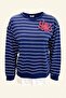 Red Octopus Embroidered Navy Blue Striped Thin Sweatshirt - 2