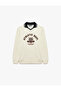 Color Contrast Polo Neck Long Sleeve College Printed Sweatshirt - 3