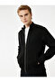 Raised Long Sleeve Pocket Detailed Basic Zippered Sweatshirt