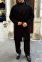 Men's Black Regular Fit Buttoned Pocketed Winter Lined Classic Black Long Cashmere Coat - 8