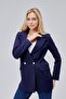 Navy Blue Oversize Woven Blazer Jacket - 5