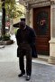 Men's Black Regular Fit Buttoned Pocketed Winter Lined Classic Black Long Cashmere Coat - 6