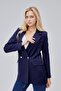 Navy Blue Oversize Woven Blazer Jacket