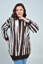 Women's Buttoned Front Detailed Glittery Neck Striped Large Size Knitwear Tunic Sweater - 3