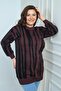 Women's Buttoned Front Detailed Glittery Neck Striped Large Size Knitwear Tunic Sweater