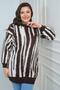 Women's Buttoned Front Detailed Glittery Neck Striped Large Size Knitwear Tunic Sweater