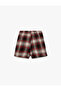 Elastic Waist Pleated Plaid Shorts Skirt - 4