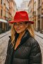 Red Fedora Women's Hat with Accessory Detail