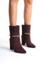 Mubiano Genuine Leather Collection Women's Chain Detailed Heeled Suede Boots Burgundy - Mcalm23142 - Brd - 4