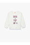 Cotton Crew Neck Floral Patterned Ecru Baby Girl Sweatshirt 6Wmg10101Ak