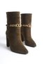 Mubiano Genuine Leather Collection Women's Chain Detailed Heeled Suede Boots Khaki - Mcalm23142 - Hk