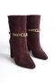 Mubiano Genuine Leather Collection Women's Chain Detailed Heeled Suede Boots Burgundy - Mcalm23142 - Brd