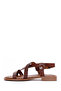 Women's Brown Knitted Detailed Genuine Leather Bodrum Sandals 25Sfd331718 - 2
