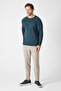 Solen Men's Dark Green Italian Ribbed Cotton Crew Neck Sweater - 7