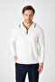 Solin Men's Bone Italian Ribbed Zippered Cotton Sports Polo Collar