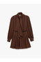 Regular Fit Belted Scarf Collar Mini Brown Women's Dress 6Wak80019Uw - 3