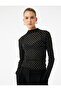 Slim Fit Long Sleeve Stand Collar Polka Dot T-Shirt