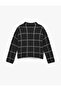 Long Sleeve Stand Collar Plaid Knitwear Plush Sweater - 3