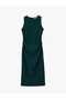 Crepe Fabric Drape Detail Slit Sleeveless Crew Neck Midi Pencil Dress - 3
