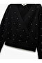 Long Sleeve Double Breasted V-Neck Rhinestone Knit Sweater - 5